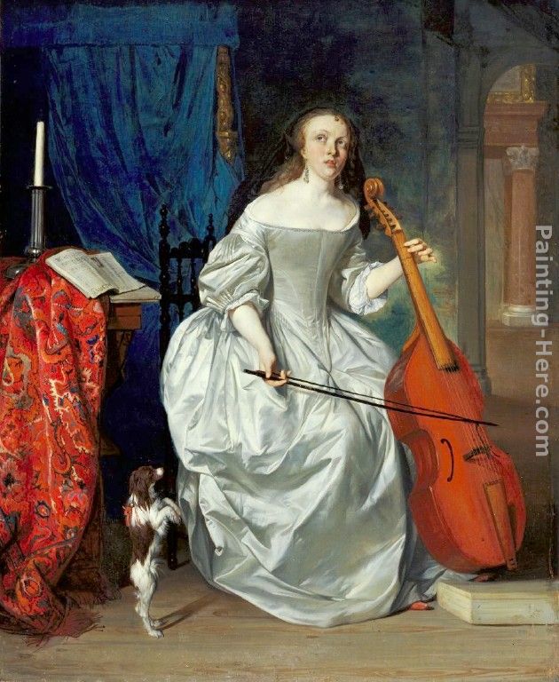 Woman Playing the Viola da Gamba painting - Gabriel Metsu Woman Playing the Viola da Gamba art painting